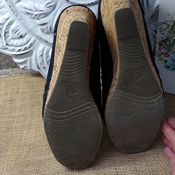 Aloha Island 10m Cork Heels, Black Material - Picture 6 of 7